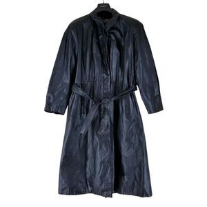 Vtg Marily's Cuero Argentina Leather Overcoat Jacket Womens M/L Black Belted